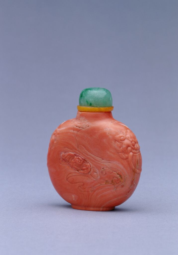 图片[2]-Coral carved turquoise cloud bat pattern snuff bottle-China Archive